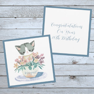 Carte Anniversaire 80 ans   Kitten Assis Dans Un Pot De 