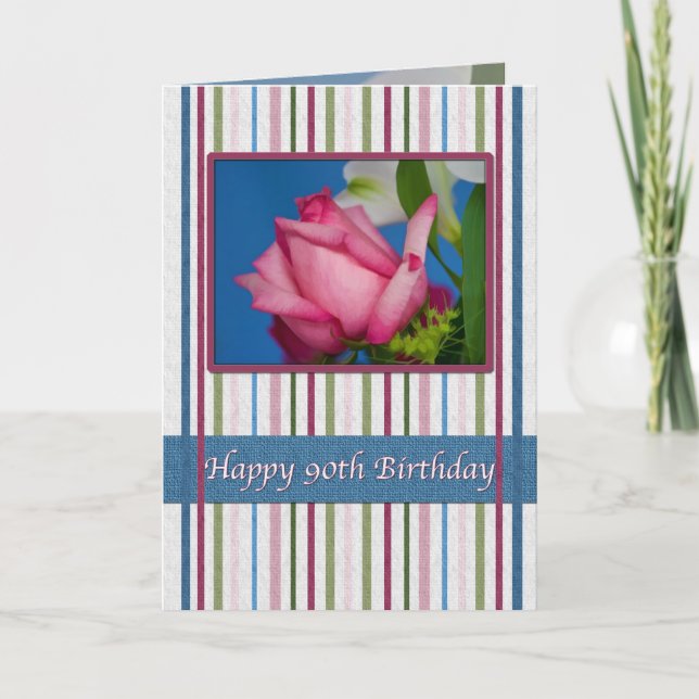 Carte Anniversaire, 90ème, Rose rouge (Devant)