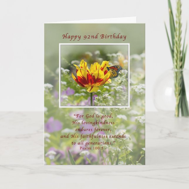 Carte Anniversaire, 92ème, Religieux, Papillon (Devant)