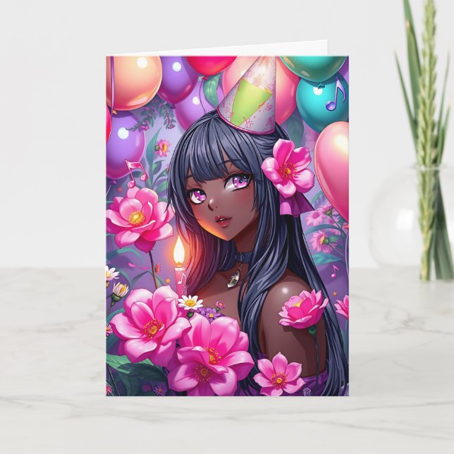 Carte Anniversaire à thème Anniversaire Fille de couleur (Devant)