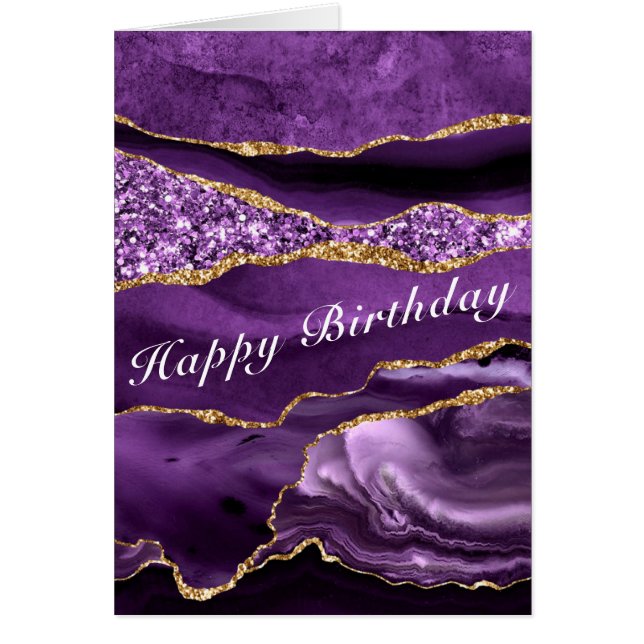 Carte Anniversaire Agate Purple Gold Parties scint (Devant)