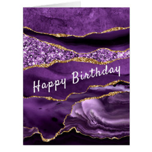 Carte Anniversaire Agate Violet Or - Votre texte