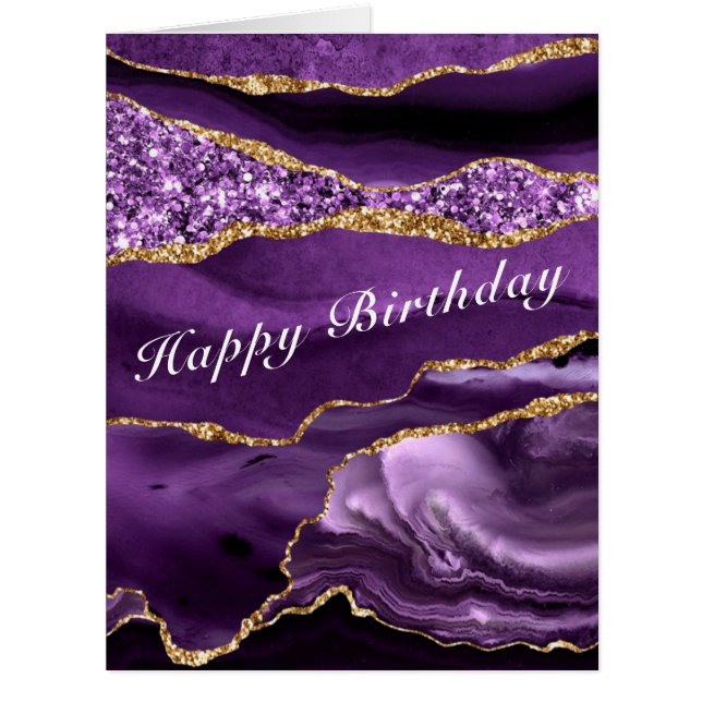 Carte Anniversaire Agate Violet violet Or Marbre (Devant)