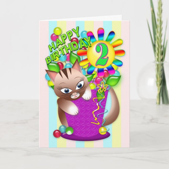 Carte Anniversaire - Âge 2 - Kitty Cat Célébrer (Devant)