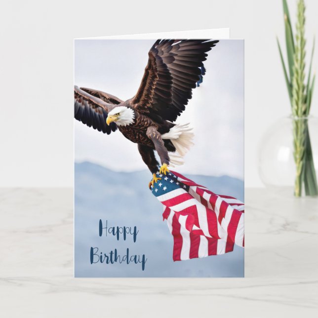 Carte Anniversaire Aigle à tête blanche avec drapeau amé (Devant)