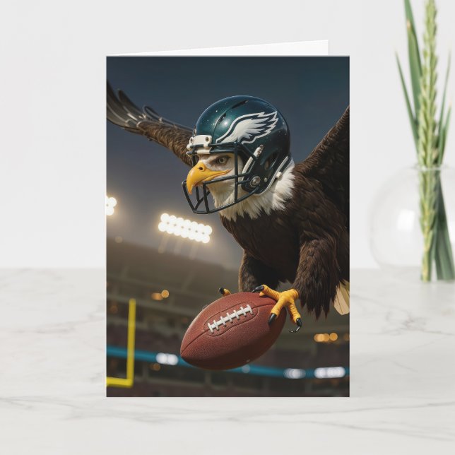 Carte Anniversaire Aigle volant avec un football (Devant)