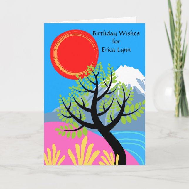 Carte Anniversaire Ajouter un nom Red Sun Mount Fuji (Devant)