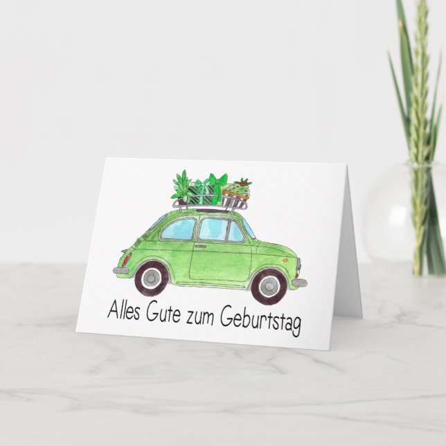 Carte Anniversaire allemand Retro Fiat 500 (Devant)