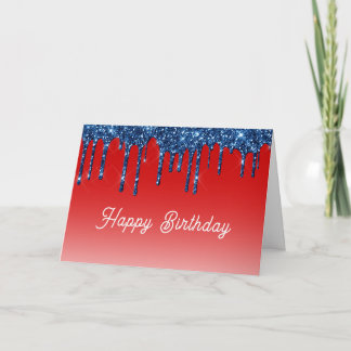Carte Anniversaire Americana Rouge Bleu Paillettes Coula