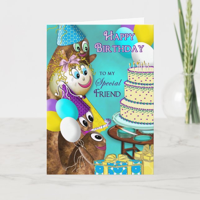 Carte ANNIVERSAIRE - Ami - FAMILLE DE POTATO (Devant)