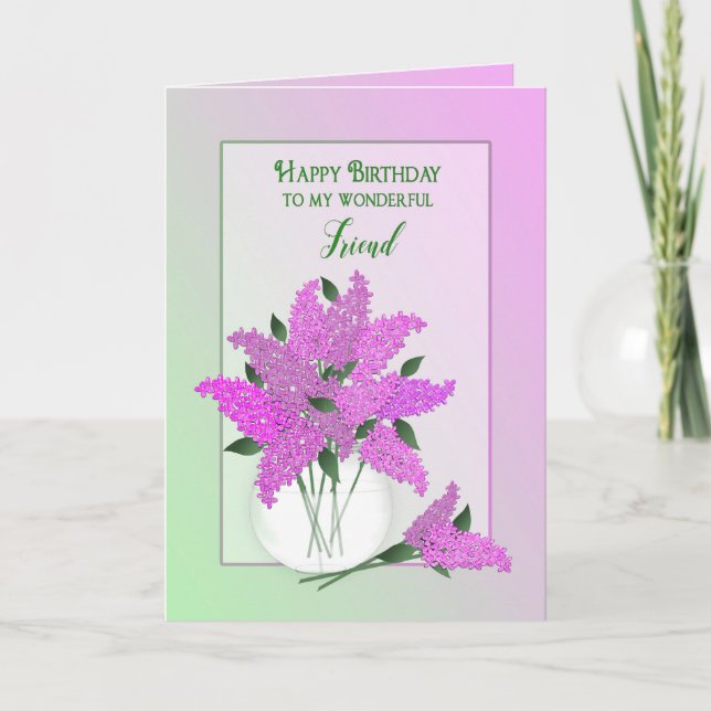 Carte Anniversaire, ami, lilas dans un vase (Devant)