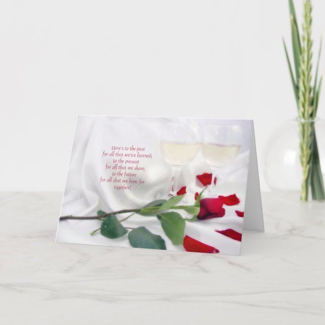 Carte Anniversaire Amour vin et rose (Devant)