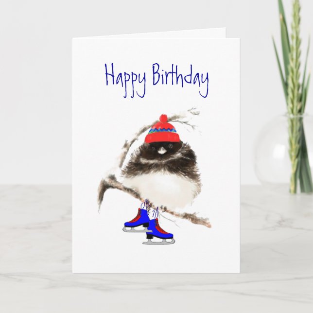 Carte Anniversaire amusant à patinage poussin, oiseau sp (Devant)