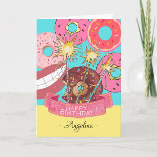 Carte Anniversaire amusant avec des beignets et des boug
