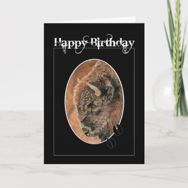 Carte Anniversaire amusant, Bison, Animaux de buffles (Devant)