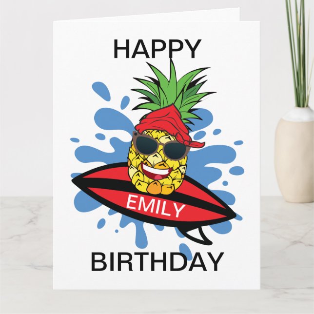 Carte Anniversaire amusant de surf ananas (Devant)