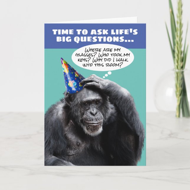 Carte Anniversaire amusant plus vieux Chimpanzé oublieux (Devant)