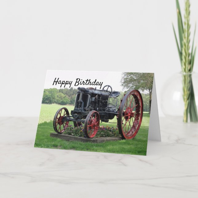 Carte Anniversaire antique de tracteur (Devant)