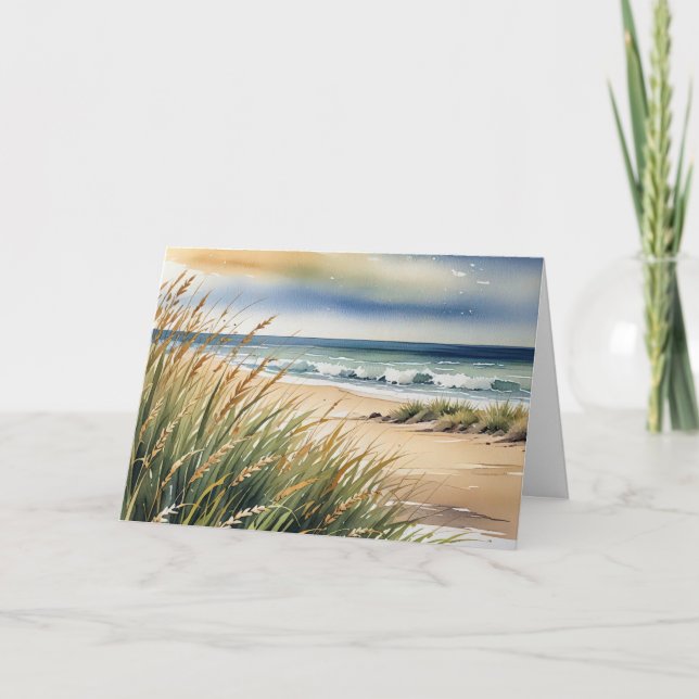 Carte Anniversaire Aquarelle Plage Grass and Ocean Scene (Devant)