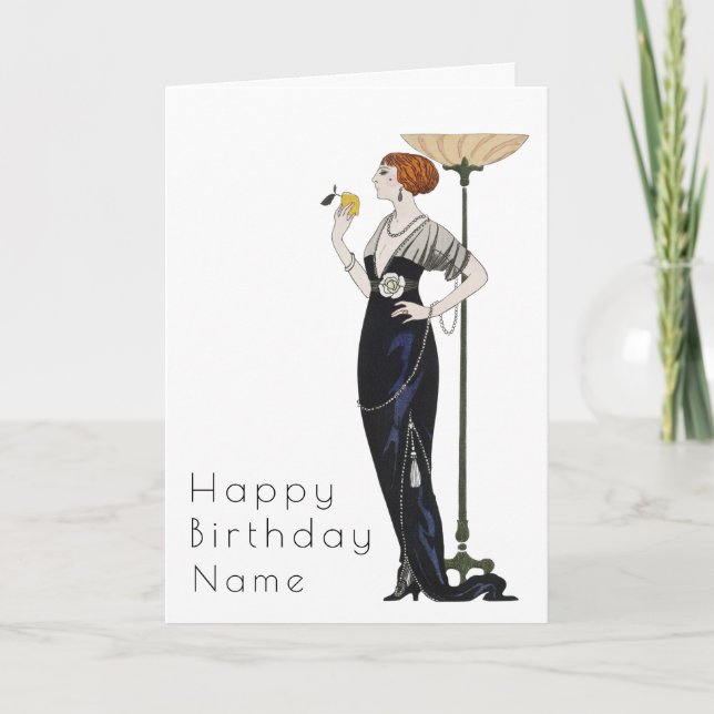 Carte Anniversaire Art déco de la femme élégante (Devant)