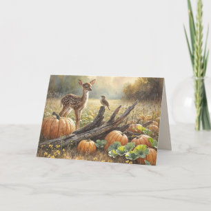 Carte Anniversaire Automne Fawn Dans un Patch Citrouille
