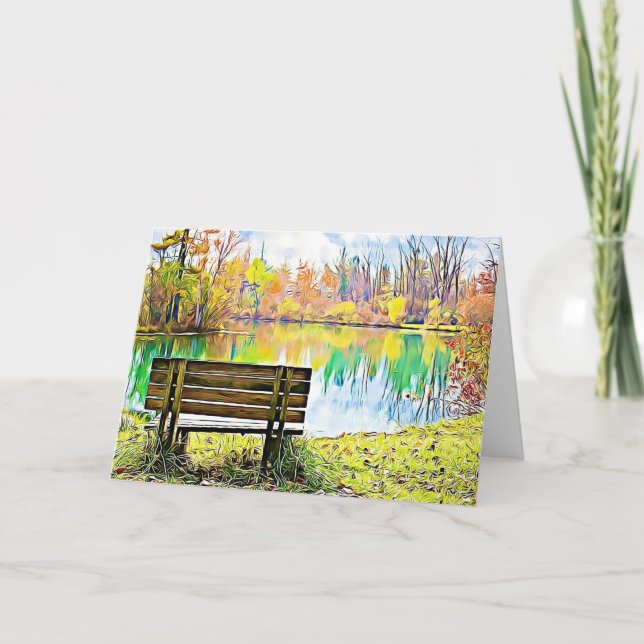 Carte Anniversaire Automne Feuilles Automne Parc Bench S (Devant)