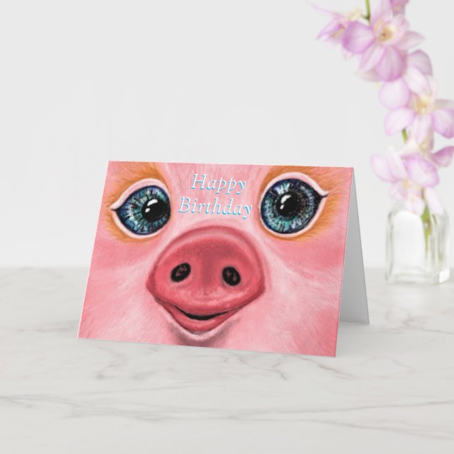 Carte Anniversaire avec Bébé Cochon mignon - Smile (Orchidée)