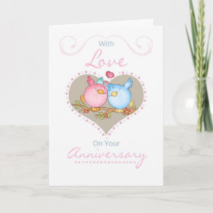 Carte Anniversaire Avec Deux Oiseaux Amoureux - An