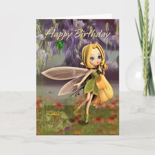 Carte Anniversaire avec fée et dragons (Devant)