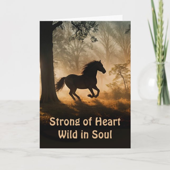 Carte Anniversaire avec Galloping Wild Horse intemporel  (Devant)