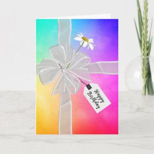 Carte Anniversaire avec marguerite sur arc-en-ciel Abstr