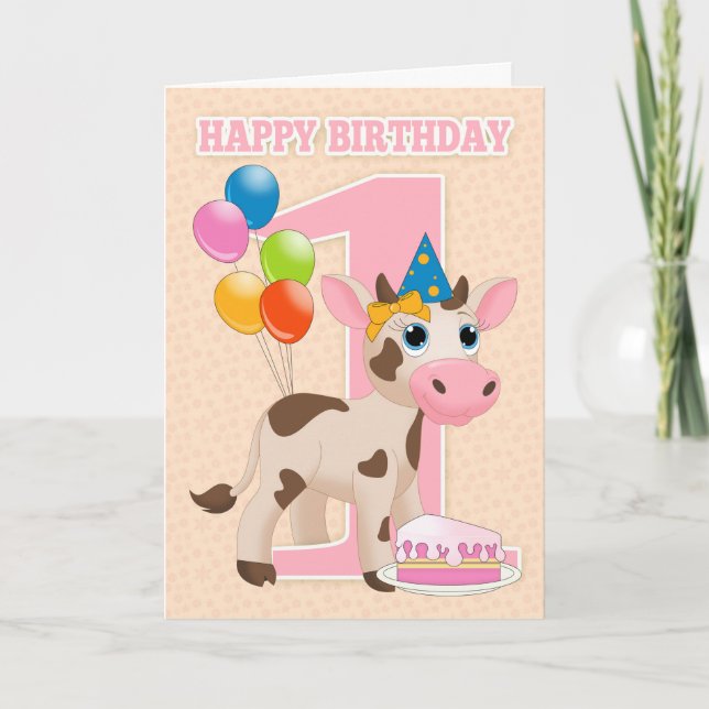 Carte Anniversaire Avec Petit Gâteau De Vache Et B (Devant)