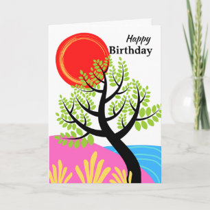 Carte Anniversaire avec Red Sun Simplifié Thème Nature