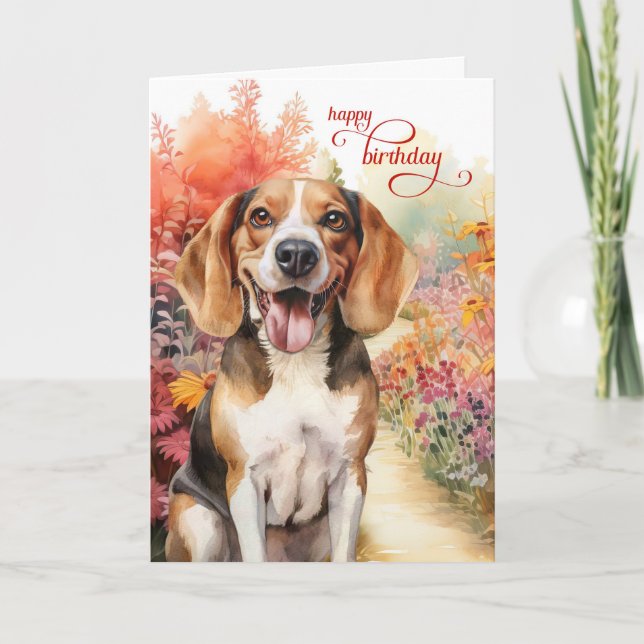 Carte Anniversaire Beagle Chien Coloré Chemin de jardin (Devant)