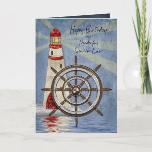 Carte Anniversaire, beau-fils, la roue du bateau, barre