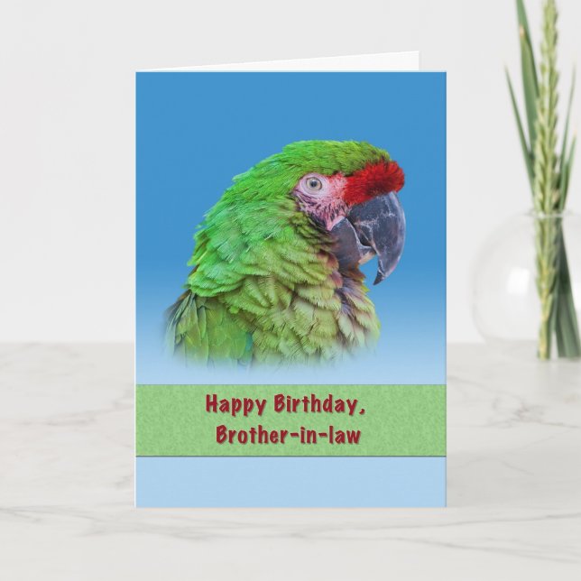 Carte Anniversaire, beau-frère, perroquet vert (Devant)