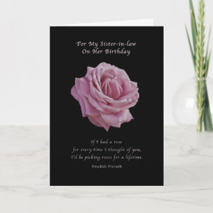 Carte Anniversaire, belle-soeur, Rose rose sur noir