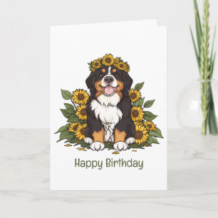 Carte Anniversaire Bernese Mountain Dog Sunflower Crown