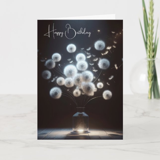 Carte Anniversaire Blanc Fluffy Dandelions (Devant)