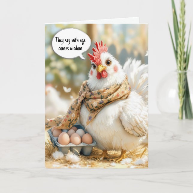 Carte Anniversaire Blanc Hen Avec Oeufs (Devant)