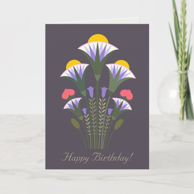 Carte Anniversaire bleu égyptien lotus ornement CC1021 (Devant)