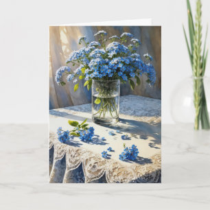 Carte Anniversaire Bleu Oublier-Moi-Pas Bouquet Floral