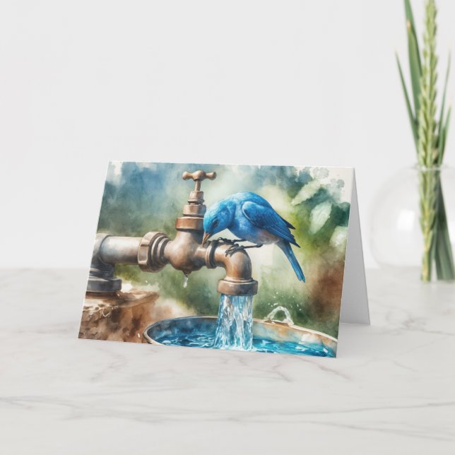 Carte Anniversaire Bluebird sur un Faucet rétro (Devant)