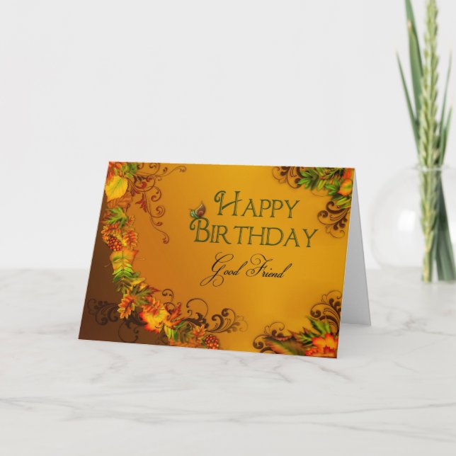CARTE ANNIVERSAIRE - BON AMI - AUTMN FEUILLES (Devant)