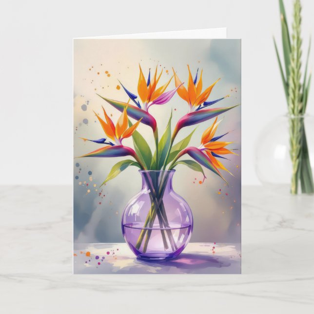 Carte Anniversaire Bouquet Fleur Oiseau du Paradis (Devant)