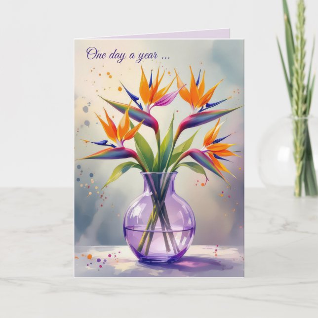 Carte Anniversaire Bouquet Fleur Oiseau du Paradis (Devant)