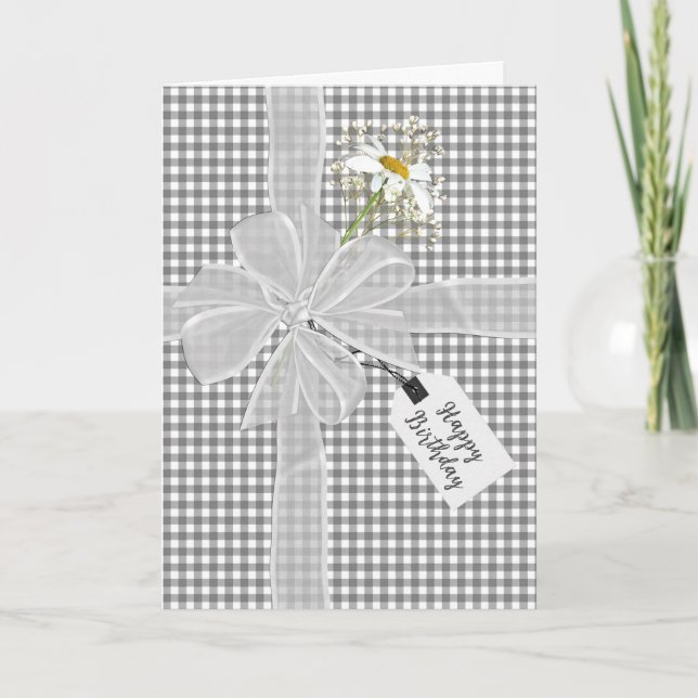 Carte Anniversaire Bow avec Daisy En vichy (Devant)