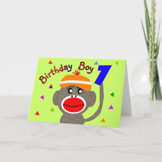 Carte Anniversaire BOY Sock singe 1 an (Devant)