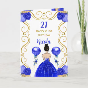 Carte Anniversaire Brown Cheveux Princesse Bleu Joyeux A