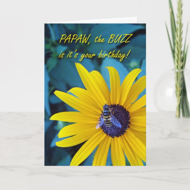 Carte Anniversaire buzzé pour Papaw avec abeille et fleu (Devant)